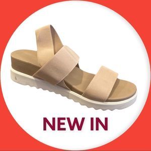 Finesse linen tan or beige sandals with straps and rubber soles